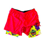 Backview of the Flow Society Shorts shown in Red Grizzly