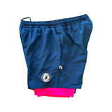 Side view of the Flow Society Shorts shown in Navy/Neon Pink