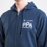 Close up view of PPA Core Fleece Full-Zip Hooded Sweatshirt - Men's. PPA & CARVANA logo.