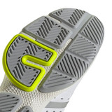 Outsole view of the adidas Pickleball Court Women's Shoe in white, silver, and lucid lemon.