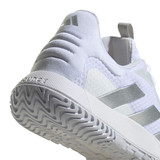 View of the white silver metallic color of the adidas SoleMatch Control Women's Pickleball Shoe heel.