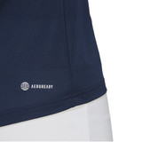 Close up view of the Women's adidas Club Tee aeroready logo in the color Collegiate Navy.