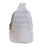 Front view of ah.dorned Eliza Quilted Puffy Sling Bag with out the strap in the color White.