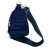Front view of ah.dorned Eliza Quilted Puffy Sling Bag in the color Navy.