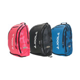 The JOOLA Vision II Deluxe Backpack in three color options (Pink, Black, Blue).