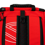 Close up view of the Selkirk Core Series Tour Pickleball Backpack straps in the color Red.