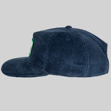 Side view of Heritage Pickle-ball Rectangle Patch Vintage Corduroy Hat in Navy Blue.