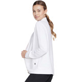 Back side view of Women's Skechers The Hoodless Hoodie GO WALK Everywhere Jacket in the color White.