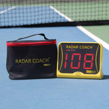 OnCourt OffCourt Radar Coach on the court with its carrying case