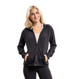 Front view of model wearing the Women's erne The Inwood Full Zip Hooded Jacket in the color Jet Black.