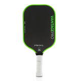 Front view of the PIKKL Vantage Pro 14mm Carbon Fiber Pickleball Paddle shown in Green.
