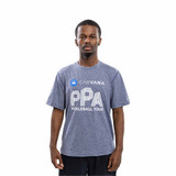 Front view of the Men's PPA FILA Pickleball Scallop Hem Crew T-Shirt in the color Light Navy Heather.