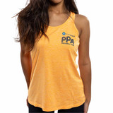 Front view of the Women's PPA FILA Pickleball Racerback Tank Top in the color Orange.