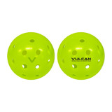 Vulcan VPRO Flight Outdoor Pickleball, front and back close up, in high-visibility yellow.