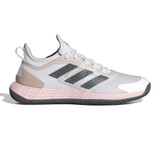 View of the women's adidas adizero Ubersonic 4.1 Shoe shown in the White/Grey/Pink colorway