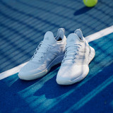 Women's adidas adizero Ubersonic 4.1 shoes shown on a pickleball court