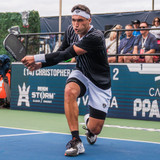 Pro Jay Devilliers on the court with the Vulcan V1100 T700 Raw Carbon Fiber Pickleball Paddle