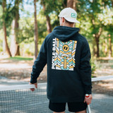 Lifestyle Back view of the Heritage Pickle-ball Paddle Hooded Sweatshirt