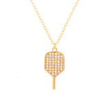 Front view of the Born to Rally Pickleball CZ Paddle Necklace in Gold.