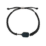 View of the Blue Born to Rally Pickleball Stainless Steel Carbon Fiber Bracelet.