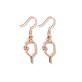 View of the Rose Gold Born to Rally Pickleball Dangle Earrings.