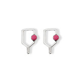 View of the Hot Pink Born to Rally Color Pop Pickleball Paddle Stud Earrings.
