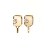 View of the Born to Rally Pickleball Pearl Stud Earrings.