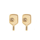 View of the Gold Born to Rally Pickleball Paddle Stud Earrings.