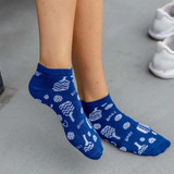 View of the Navy Born to Rally Born to Rally Pickleball Socks on model.