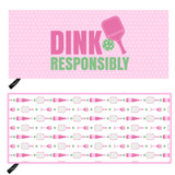 View of both sides of the Born to Rally Dink Responsibly Double-Sided Microfiber Towel in the color Pink.