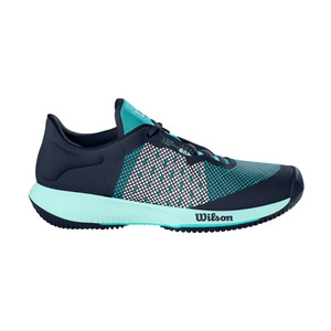 Women's Kaos Swift Shoe by Wilson Sporting Goods shown in color option OuterSpace/Aruba Blue/Soothing Sea, sizes 5.5 to 10, 11