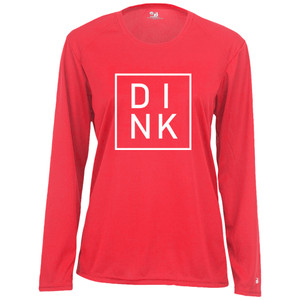 DINK Core Performance Long-Sleeve Shirt shown in color Hot Coral. Women's sizes S-2XL