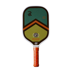 The REVOLIN Reach Power Pickleball Paddle with elongated shape, powerful 13mm core, edge to edge sweet spot, and sustainable hemp paddle face.