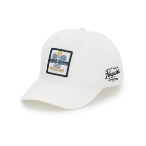 Front view of the Original Penguin Cross Racquet Hat in the color Bright White.