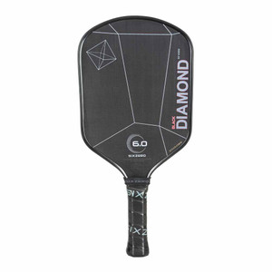 View of the Six Zero Black Diamond Power Pickleball Paddle shown in Grey