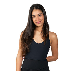 Front view of the Women's erne The Florence Ribbed Tank Bra Top in the color Jet Black.