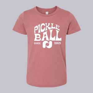 Front view of the Youth Heritage Pickle-ball Groovy T-Shirt.