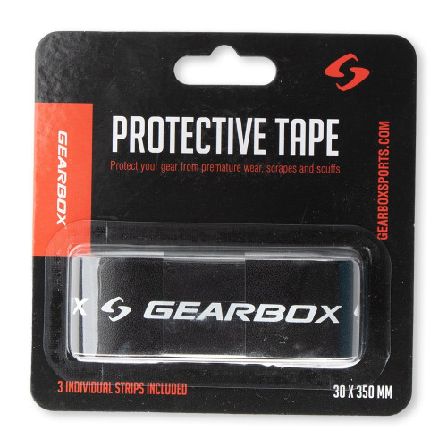 Gearbox Protective Paddle Bumper Tape 3-pack available in black or white, two size options, with Gearbox logo printed along the entire length.