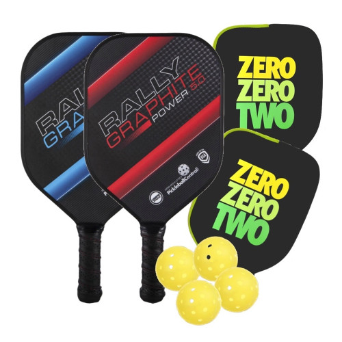 Rally Graphite Power 5.0 Bundle includes two paddles, four balls and two covers.
