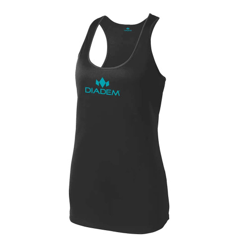Diadem DryCore Tank Top featuring racerback straps and a chest logo graphic. Available in sizes XS-XL