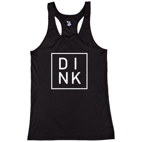 DINK Core Performance Racerback Tank shown in color Black. Available in women's sizes S-2XL