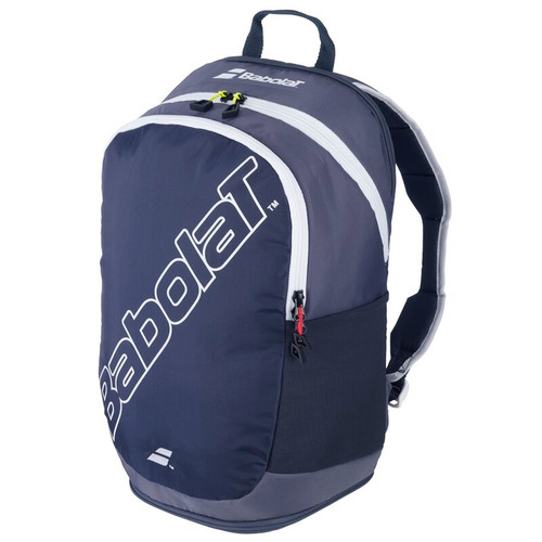 Babolat Evo Court Backpack with a variety of pockets, recycled polyester face material and a paddle specific pocket .