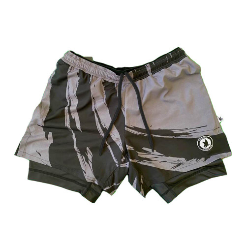 Front view of the Flow Society Enso Compression Shorts made from 100% polyester, with 5.5" short inseam and 7"compression inseam