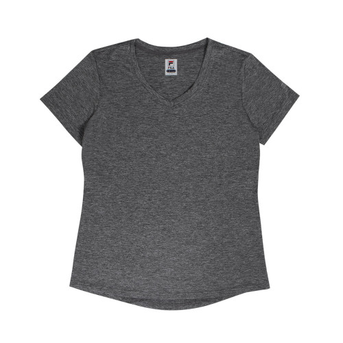 Women's V-Neck Shirt from FILA Pickleball is made from a poly/spandex blend that is lightweight, and quick drying. Neck tape for durability. Available in  Gray, Pink Glow Heather, or White and sizes small through double extra large.