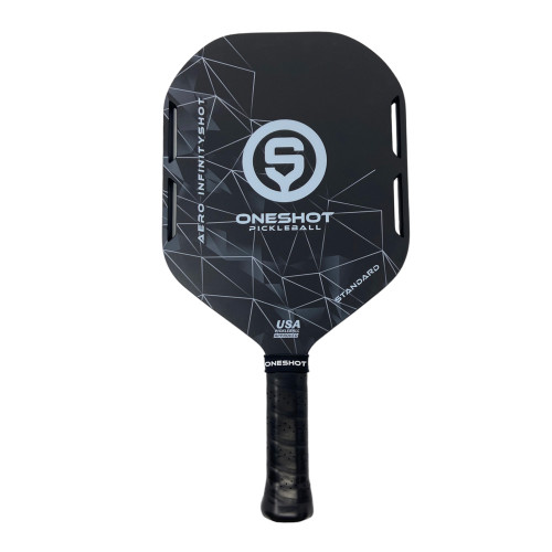 Front view of the Black Aero Inifinityshot Standard Pickleball Paddle.