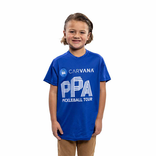 Front view of the PPA Tour Youth Unisex Athletic T-Shirt in the color Royal.