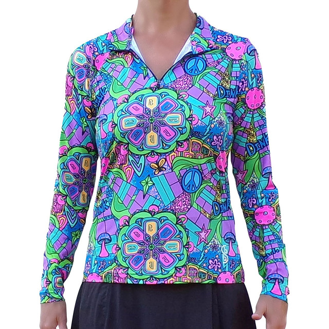 Pickleball Bella Women's Groovy Quarter Zip Long Sleeve Shirt