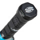 Detail view of the black end cap of the AMPED Epic X5 Paddle featuring a small silver logo