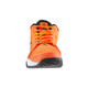 Front toe view of the Orange/Black Women's Drive V Court Shoe featuring a bright orange nylon mesh upper and black toe guard