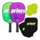 The Spectrum Graphite 2-Paddle Bundle by Prince Pickleball includes two paddles in your choice of colors, two Prince-brand paddle covers, and four outdoor neon pickleballs.